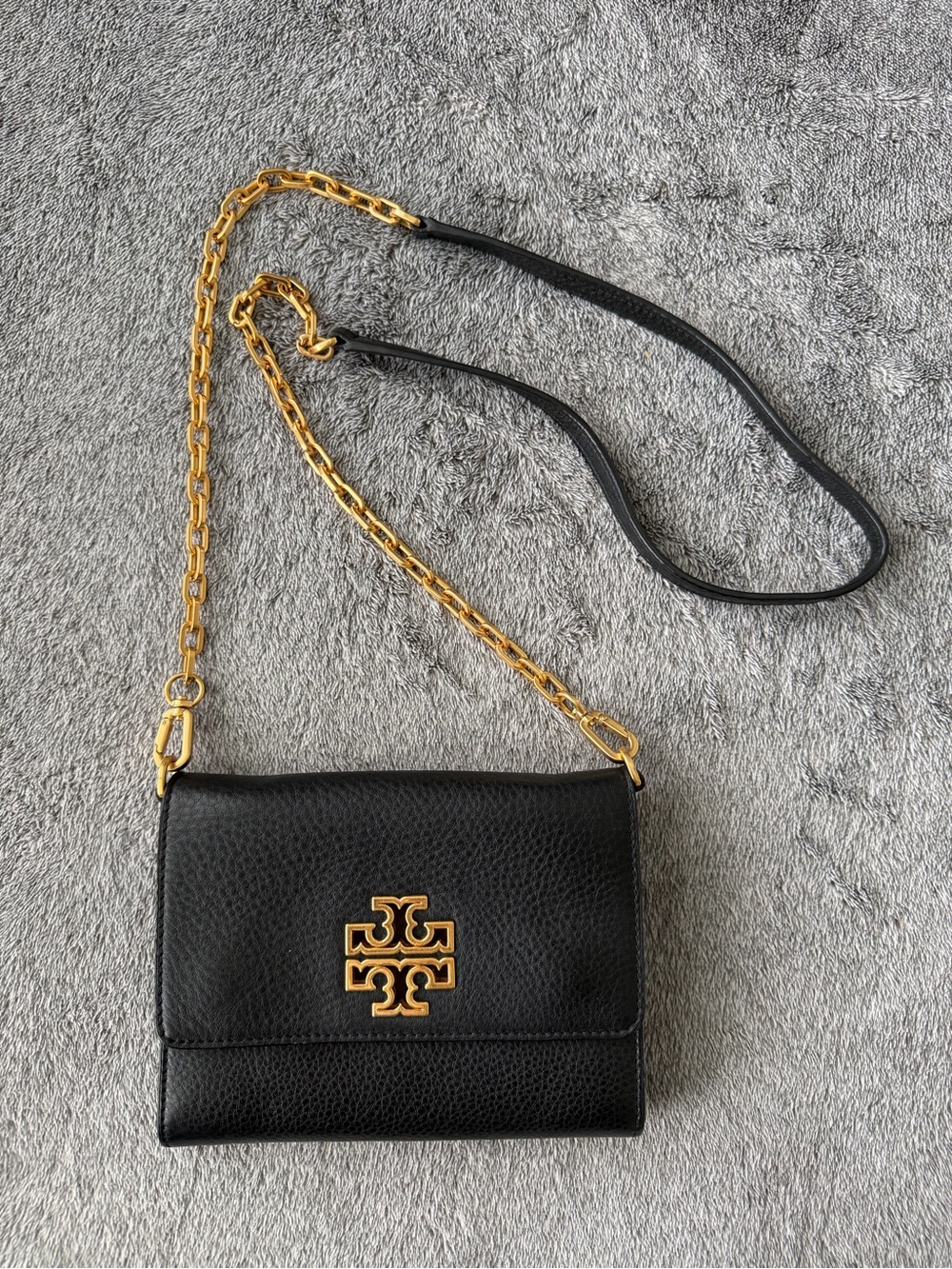 Tory Burch Black Leather Crossbody with Gold Chain Trim